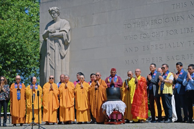 Venerable Masters leading sound meditation and blessing